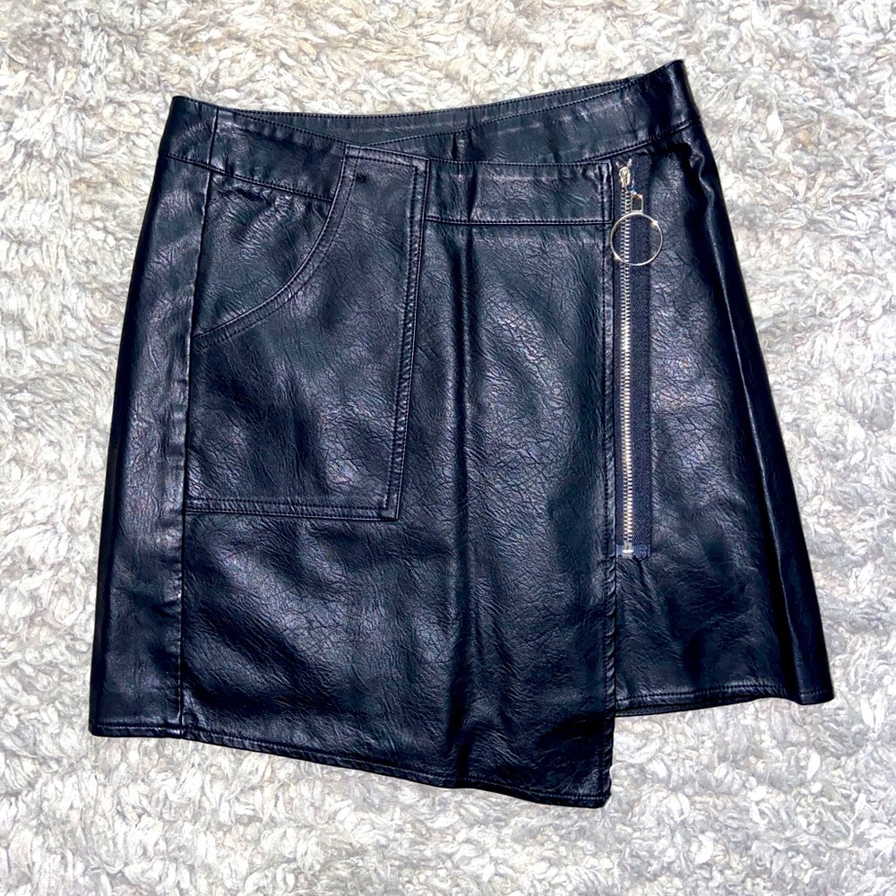 Slanted Leather Zip Skirt - NWT!